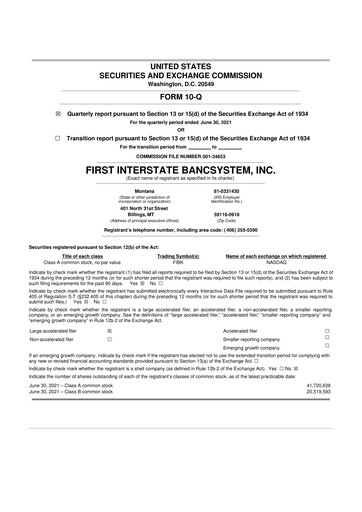 Thumbnail First Interstate BancSystem 10-Q Quarterly Report FY 