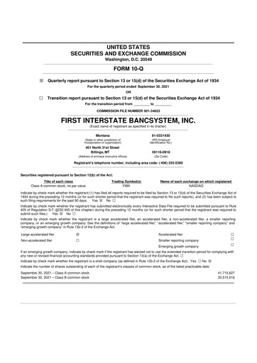 Thumbnail First Interstate BancSystem 10-Q Quarterly Report FY 