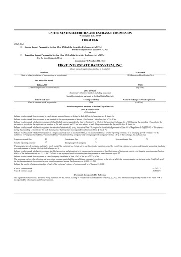 Thumbnail First Interstate BancSystem 10-K Annual Report 2021