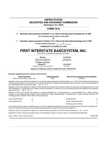 Thumbnail First Interstate BancSystem 10-Q Quarterly Report FY 