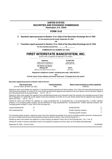 Thumbnail First Interstate BancSystem 10-Q Quarterly Report FY 