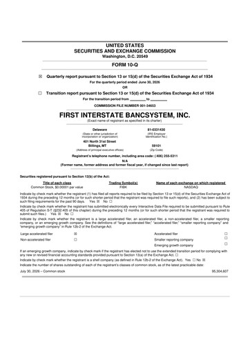 Miniature First Interstate BancSystem 10-Q Rapport trimestriel 2026 