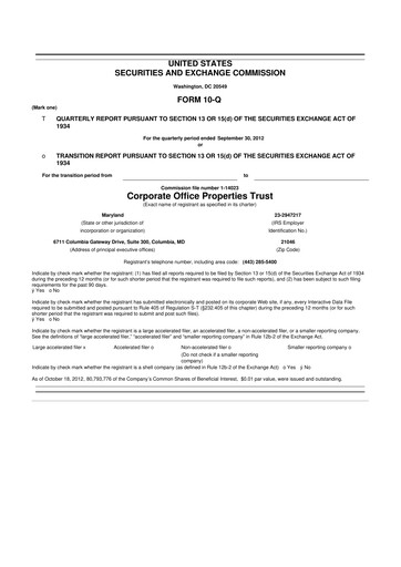 Miniature COPT Defense Properties 10-Q Rapport trimestriel 2012 