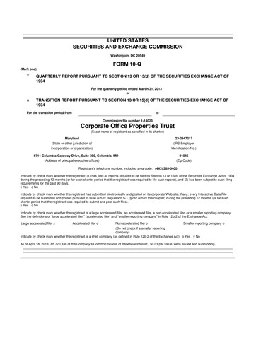 Miniature COPT Defense Properties 10-Q Rapport trimestriel 2013 