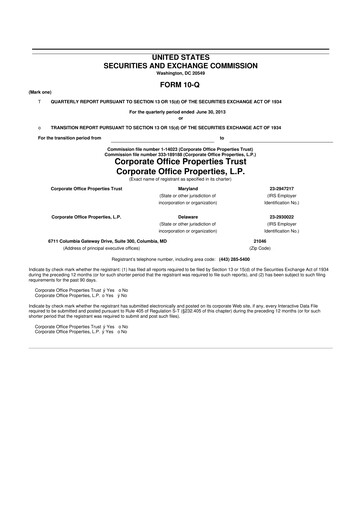 Miniature COPT Defense Properties 10-Q Rapport trimestriel  