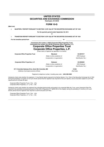 Miniature COPT Defense Properties 10-Q Rapport trimestriel  