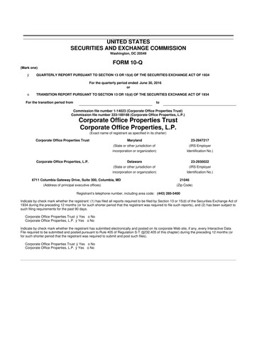 Miniature COPT Defense Properties 10-Q Rapport trimestriel  