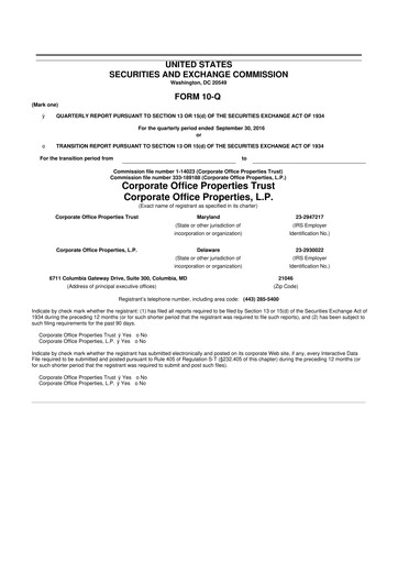 Miniature COPT Defense Properties 10-Q Rapport trimestriel  