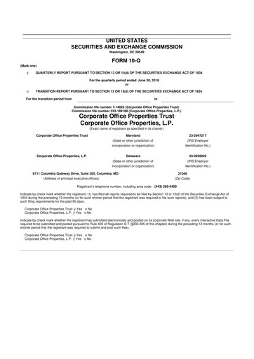 Miniature COPT Defense Properties 10-Q Rapport trimestriel  