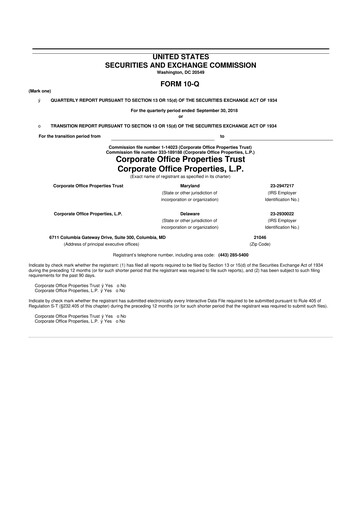 Miniature COPT Defense Properties 10-Q Rapport trimestriel  