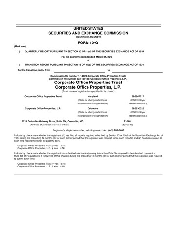 Miniature COPT Defense Properties 10-Q Rapport trimestriel  