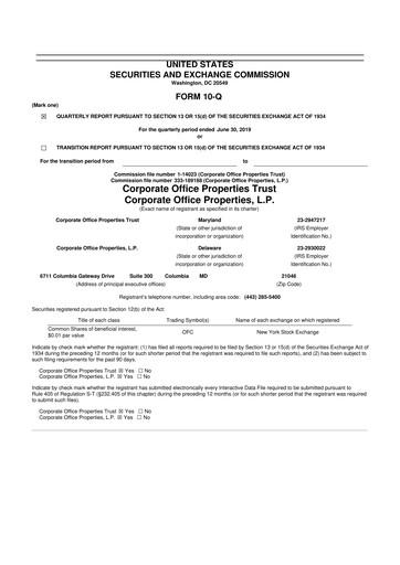 Miniature COPT Defense Properties 10-Q Rapport trimestriel  