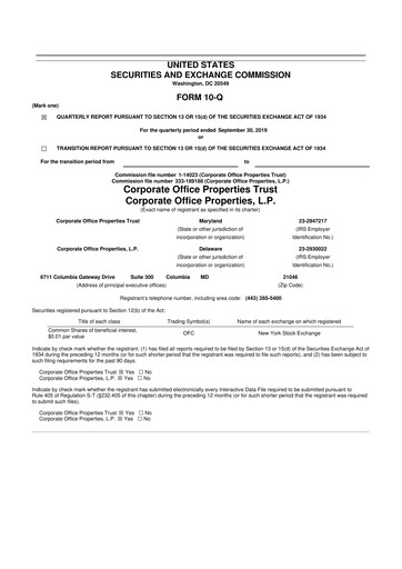 Miniature COPT Defense Properties 10-Q Rapport trimestriel  