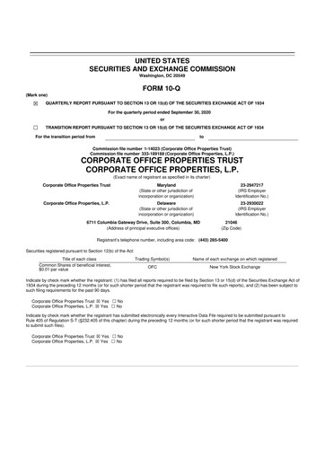 Miniature COPT Defense Properties 10-Q Rapport trimestriel  