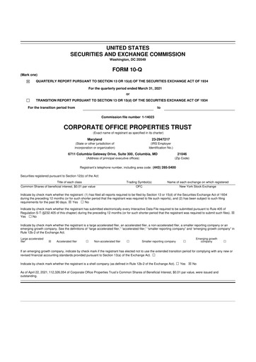 Miniature COPT Defense Properties 10-Q Rapport trimestriel 2021 