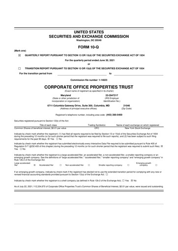 Miniature COPT Defense Properties 10-Q Rapport trimestriel 2021 