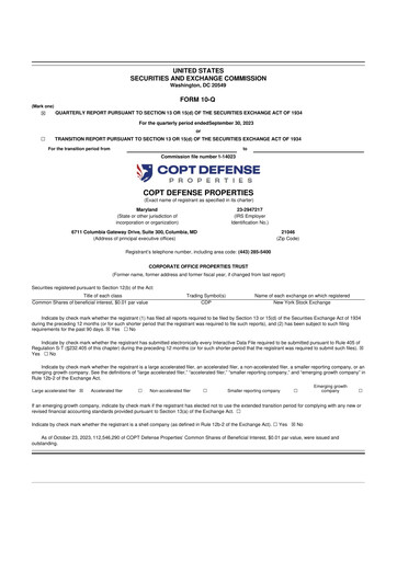 Miniature COPT Defense Properties 10-Q Rapport trimestriel 2023 