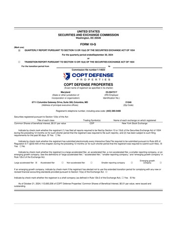 Miniature COPT Defense Properties 10-Q Rapport trimestriel 2024 