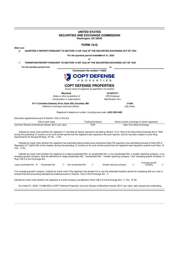 Miniature COPT Defense Properties 10-Q Rapport trimestriel 2025 