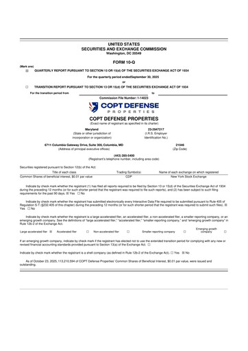 Miniature COPT Defense Properties 10-Q Rapport trimestriel 2025 