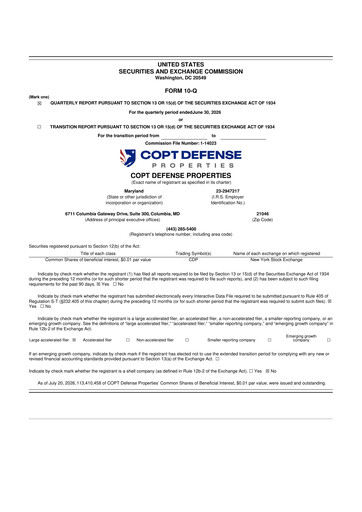 Thumbnail COPT Defense Properties 10-Q Quarterly Report FY2026 