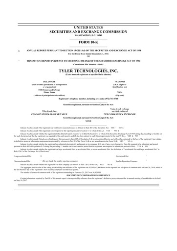 Vorschaubild Tyler Technologies
 10-K Jahresbericht 2016