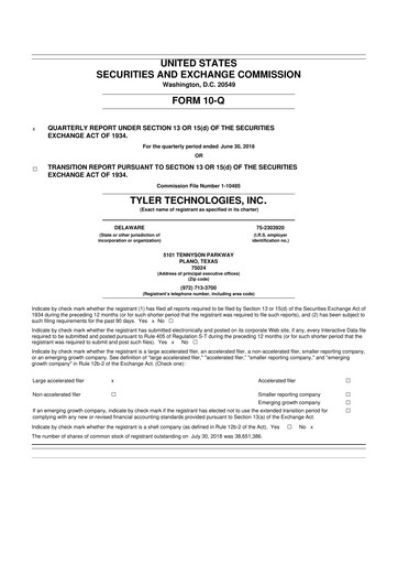 Thumbnail Tyler Technologies
 10-Q Quarterly Report FY2018 