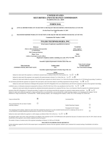 Vorschaubild Tyler Technologies
 10-K Jahresbericht 2019