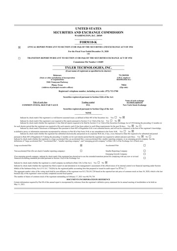 Vorschaubild Tyler Technologies
 10-K Jahresbericht 2020