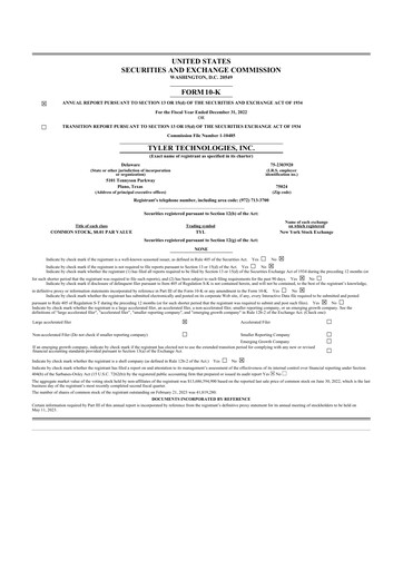 Vorschaubild Tyler Technologies
 10-K Jahresbericht 2022
