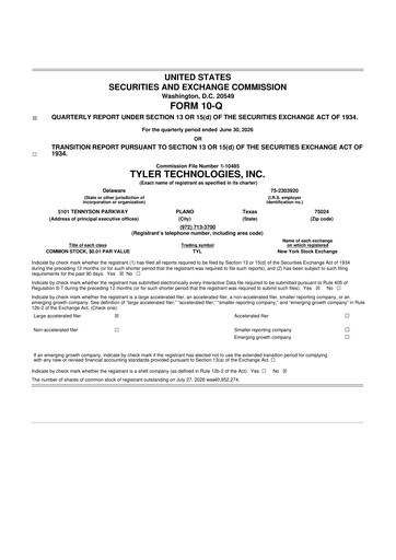 Thumbnail Tyler Technologies
 10-Q Quarterly Report FY2026 