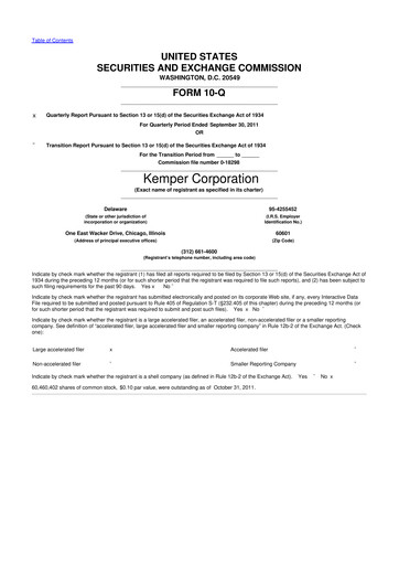 Thumbnail Kemper 10-Q Quarterly Report FY2011 