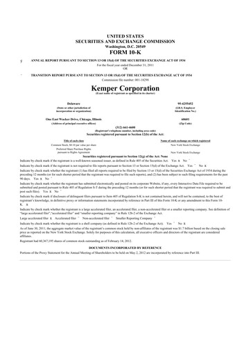 Thumbnail Kemper 10-K Annual Report 2011