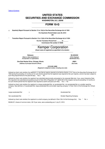 Thumbnail Kemper 10-Q Quarterly Report FY2012 