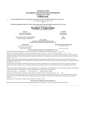 Thumbnail Kemper 10-K Annual Report 2013