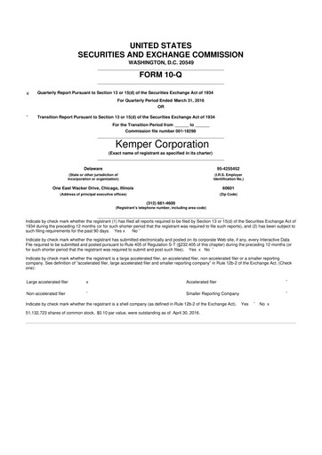Thumbnail Kemper 10-Q Quarterly Report FY2016 