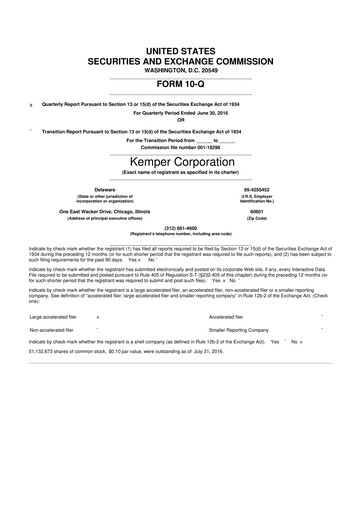 Thumbnail Kemper 10-Q Quarterly Report FY2016 