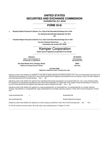 Thumbnail Kemper 10-Q Quarterly Report FY2016 