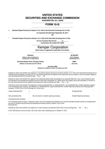 Thumbnail Kemper 10-Q Quarterly Report FY2017 