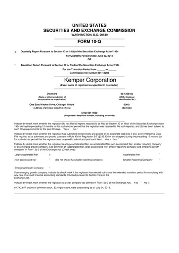 Thumbnail Kemper 10-Q Quarterly Report FY2018 