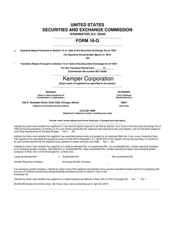 Thumbnail Kemper 10-Q Quarterly Report FY2019 