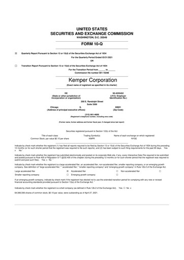 Thumbnail Kemper 10-Q Quarterly Report FY2021 