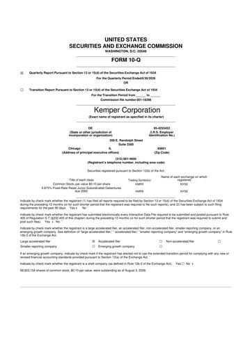 Thumbnail Kemper 10-Q Quarterly Report FY2026 