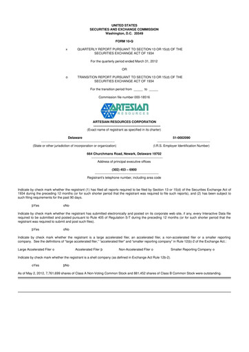 Thumbnail Artesian Resources 10-Q Quarterly Report FY2012 