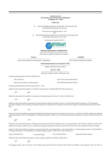 Thumbnail Artesian Resources 10-K Annual Report 2012