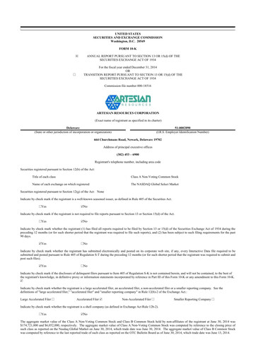 Thumbnail Artesian Resources 10-K Annual Report 2014