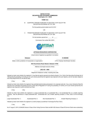 Thumbnail Artesian Resources 10-Q Quarterly Report FY2015 