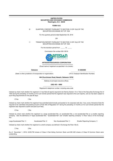 Thumbnail Artesian Resources 10-Q Quarterly Report FY2016 