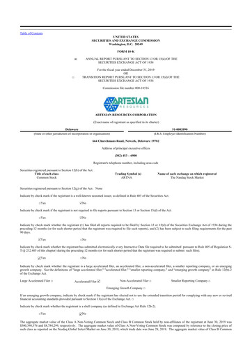 Thumbnail Artesian Resources 10-K Annual Report 2019