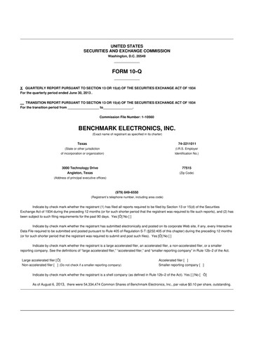 Vorschaubild Benchmark Electronics
 10-Q Quartalsbericht 2013 